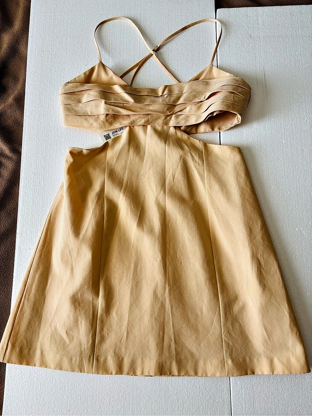 Zara Satin Mini Dress in Beige Size Large NWT